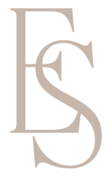 Beige monogram 'ES' on a white background